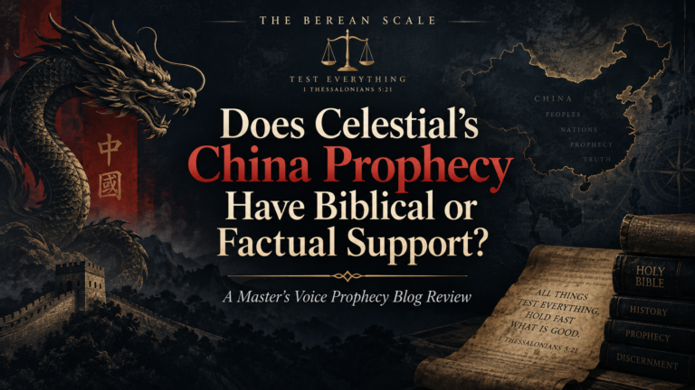 A dark Berean Scale featured image showing a dragon, a map of China, the Great Wall, an open Bible, and scales of judgment, illustrating a Scripture-first review of Celestial’s China prophecy and its biblical and factual claims.